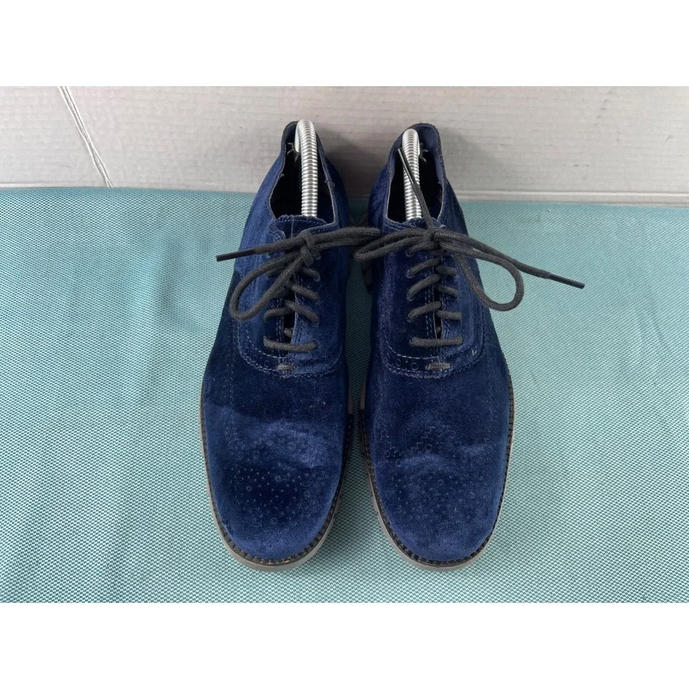 Cole Haan Grand OS Wingtip Oxford Men 7.5 M Dress Shoes Navy Blue Velvet Lace Up